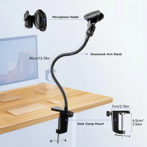 Miniatura 7 de Soporte de micrófono para podio y soporte para micrófono, soporte flexible de 13.78 pulgadas, soporte de micrófono de escritorio con cuello de cisne