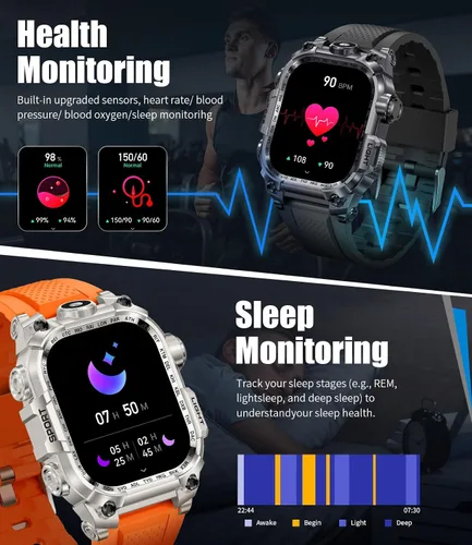 Miniatura 3 de Relojes inteligentes militares para hombre (respuesta/hacer llamadas), reloj inteligente deportivo con pantalla HD de 2.01 pulgadas con linterna LED