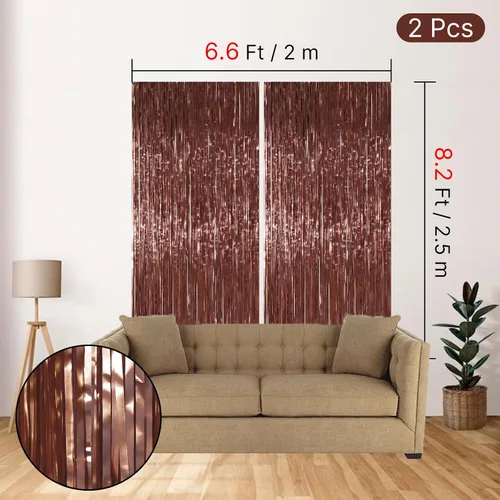 Miniatura 4 de Cortina de papel de aluminio PartyWoo 2 piezas, 3.3x6.6 pies de oropel marrón metálico, cortinas de flecos de papel de aluminio, decoraciones