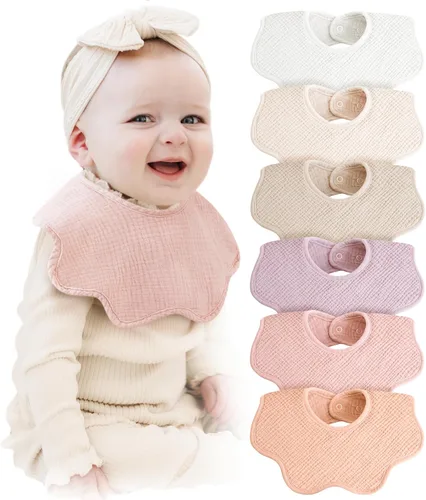 Miniatura 9 de Konssy Baberos de muselina para bebé 100% algodón absorbente tipo bandana para babeo y dentición, set de 6 para bebés niños y niñas Floral