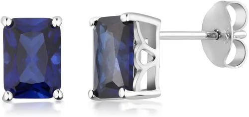 Gem Stone King Aretes de tuerca de zafiro azul simulado de 2.00 quilates para mujeres y hombres, plata de ley 925, corte esmeralda de 0.276 x 0.197