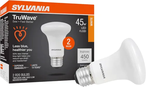 Sylvania - Bombilla LED TruWave Natural Series R20, equivalente a 50 W, eficiente 5 W, regulable, esmerilado, 3000 K, blanco neutro, paquete de 2