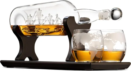 Godinger Ship In A Bottle - Juego de decantador de whisky y vasos de whisky, para licor whisky bourbon, regalos para hombres