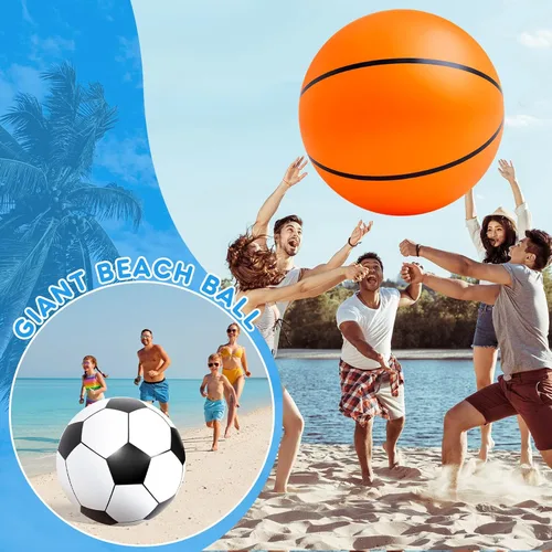 Miniatura 4 de Lewtemi 2 unidades de fútbol y baloncesto inflables gigantes de 27 pulgadas, bolas de playa inflables grandes, globos de gran tamaño para fiesta