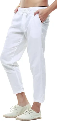 Miniatura 3 de chouyatou Pantalones capri de lino de playa con cordón y ajuste recto para hombre