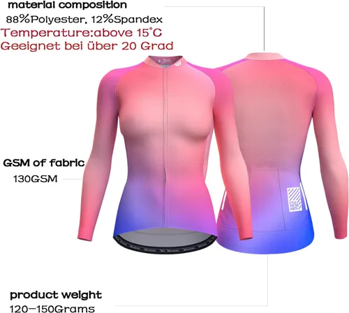 Miniatura 4 de Wulibike Maillot de ciclismo para mujer, manga larga, con bolsillos