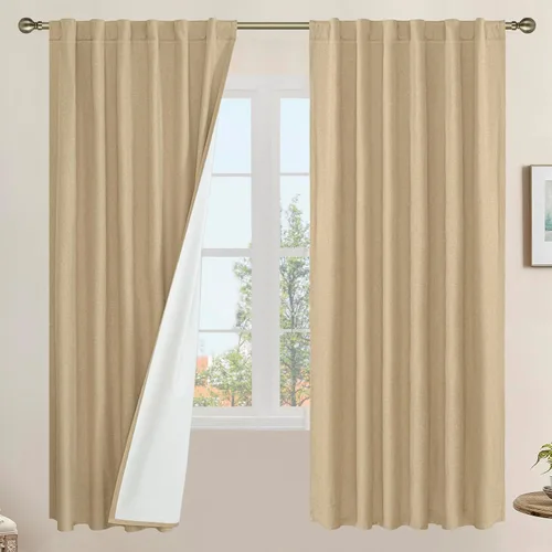 Miniatura 78 de LAMIT Cortinas de lino natural 100 % opacas para ventana, para dormitorio, 45 pulgadas, cortinas térmicas con textura de lino estilo granja