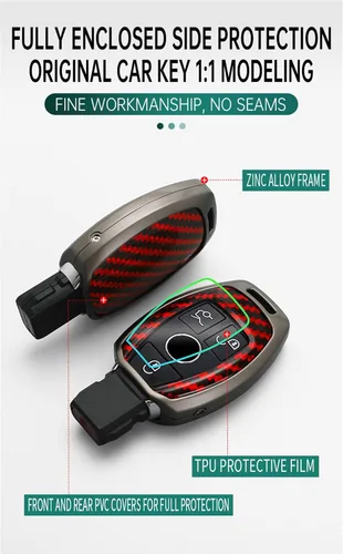 Miniatura 4 de ontto Funda de llavero con patrón de carbono para Mercedes-Benz C E G S M GL CLS CLK G Class Metal Key Case Protección completa Elegante Chaqueta
