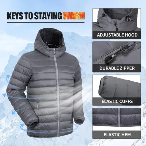 Miniatura 4 de Pioneer Camp Chaqueta acolchada ligera y plegable para hombre, con capucha, aislada, térmica, para correr, viajar