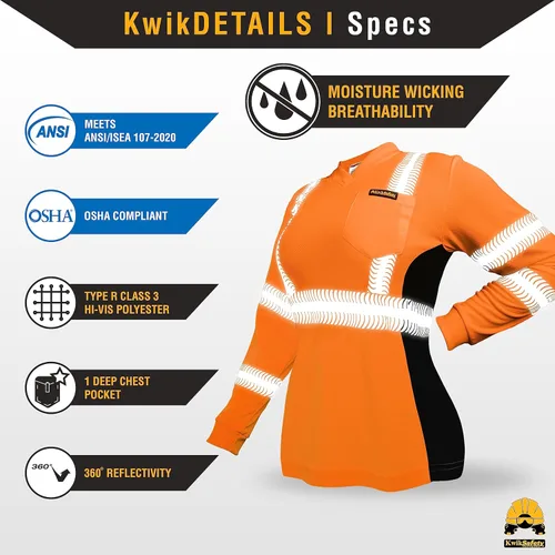 Miniatura 5 de KwikSafety - Charlotte, NC - Vixen Hi Vis Long Sleeve Safety Shirt for Women [Angel Hair Reflective Tape] Manga larga Naranja