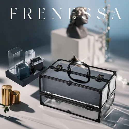 Miniatura 7 de FRENESSA Estuche de maquillaje portátil para cosméticos, caja organizadora de artículos de tocador, estuche de acrílico transparente para artistas