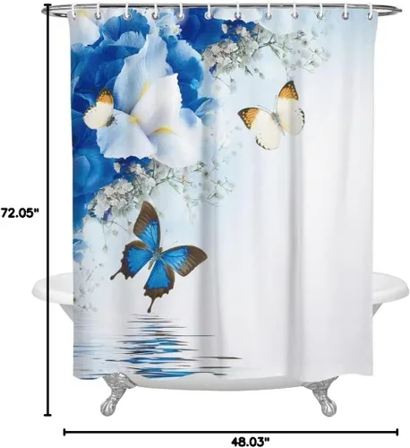 Miniatura 2 de Cortina de ducha – Cortina de ducha con diseño de flores de lirio, mariposa, superficie de agua, cortina de baño decorativa de tela de poliéster