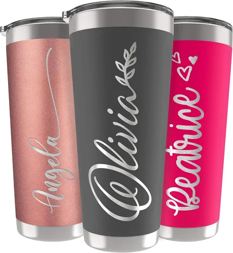 Miniatura 28 de Vasos delgados personalizados con tapa, regalos para ella de 20 onzas, rosa intenso, 12 diseños, vaso grabado personalizado con nombre, tazas Rosa