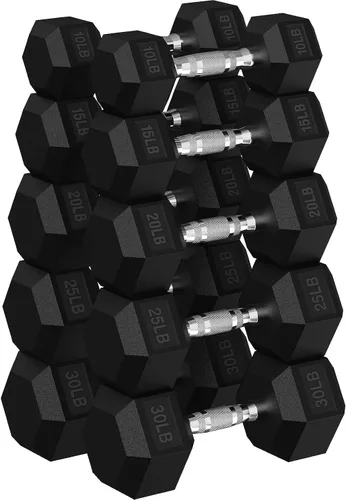 Miniatura 13 de Juego de mancuernas hexagonales con estante, juego de mancuernas de ejercicio y fitness con revestimiento de goma de 720 libras, peso de mano