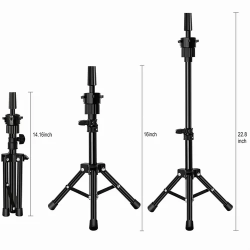 Miniatura 3 de FUTAI Soporte de peluca trípode para peluquería práctica estilo exhibición de cabello humano maniquí cabeza maniquí cosmetología muñeca cabeza