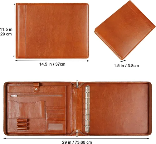 Miniatura 3 de Cuaderno de cheques personalizado de cuero para negocios, carpeta de 7 anillos grabada con soporte para libro de cheques para 3 por página, Marrón