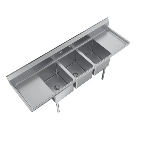 Miniatura 5 de Elkay Foodservice Fregadero de 3 compartimentos, 94 x 23.75 pulgadas OA, altura de trabajo de 36 pulgadas, cuenco de 18 x 18 pulgadas, 12 profundos
