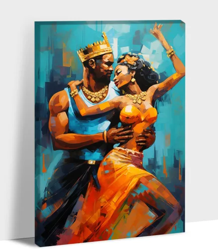 Miniatura 108 de Arte de pared afroamericano, decoración de rey y reina bailarín negro para sala de estar, arte de pareja de amor negro para dormitorio, lienzo