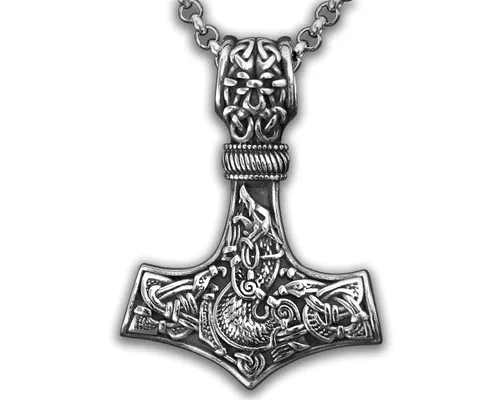 Miniatura 55 de Viking Thors Hammer Necklace Pendant - Vegvisir Aegishjalmur Helm of Awe Raven Huginn Muninn Pendant Necklace Amulet Talisman - Thor Necklace