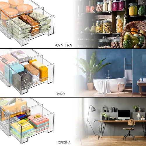 Miniatura 5 de Sorbus - Cajones de almacenamiento transparentes medianos (2 unidades) – Cajones organizadores apilables para refrigerador, despensa, cocina