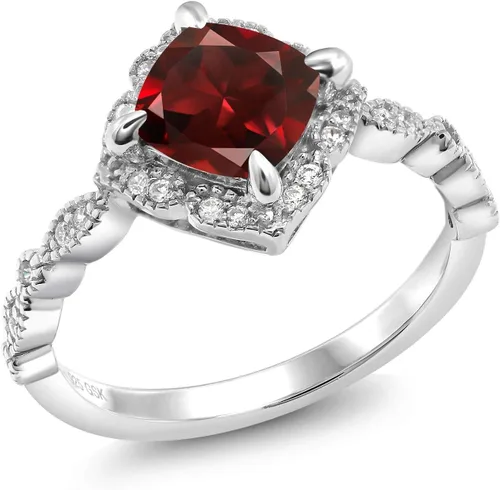 Miniatura 25 de Gem Stone King Anillo de compromiso solitario de moissanita blanca con piedra natal de corte cojín de 0.276 in para mujer, plata de ley 925