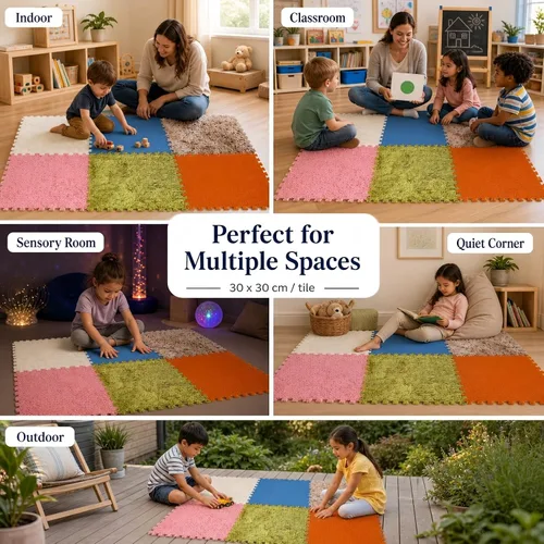 Miniatura 5 de Edusense Paquete de 6 baldosas sensoriales para piso, juguetes de estimulación táctil con texturas para niños, tapete de juego de espuma entrelazado