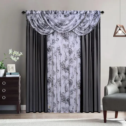 Sapphire Home Cortinas traslúcidas florales, juego de 4 paneles de flores multicolor con cenefas, 63 pulgadas de largo, cortinas de gasa de