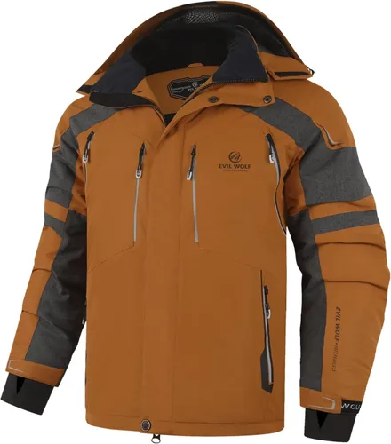 Miniatura 7 de EVIL WOLF Chaqueta de esquí impermeable para hombre, con capucha y cálida, con múltiples bolsillos, equipo esencial de invierno para esquí