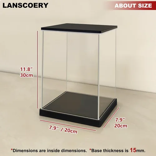 Miniatura 6 de LANSCOERY Vitrina de acrílico con luz LED ajustable amarilla/blanca/cálida, caja transparente de protección UV, vitrina a prueba de polvo