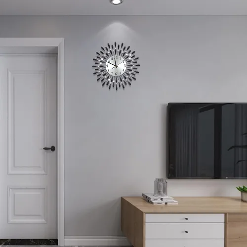 Miniatura 4 de Reloj de pared de 19.7 pulgadas, negro, para decoración de sala de estar, esfera de pétalos de metal silenciosa sin tictac, grandes relojes de pared