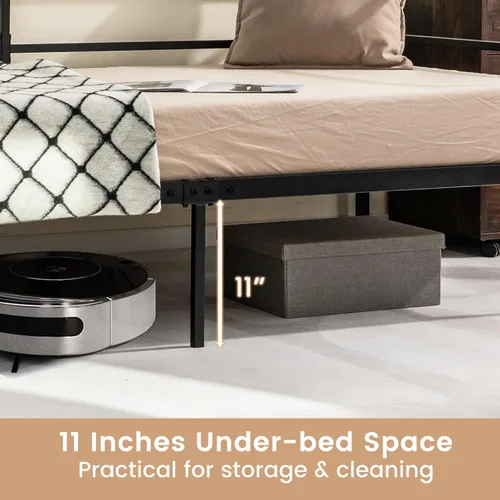 Miniatura 5 de Giantex Marco de cama de metal tamaño individual, cama de día con soporte de listones de metal y barandillas de 3 lados, sofá cama 2 en 1 que ahorra