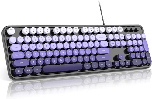 Miniatura 11 de MOFII Teclado con cable, teclado retro de tamaño completo, llave redonda, USB con cable Plug and Play, para laptop, PC, escritorio, ventanas