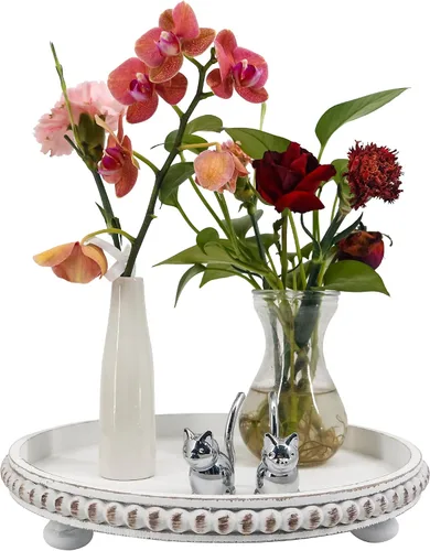 Miniatura 9 de FramePro Bandeja Decorativa Redonda de 12 pulgadas con Cuentas de Madera - Elevadores de Bandeja de Servir Negros para Sala de Estar, Mesa de Café
