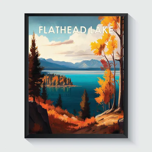 Miniatura 25 de Yellowstone Lake - Póster impreso artístico, ilustración, arte de pared, decoración de paisaje retro, paisaje, obra de arte para decoración de Lago