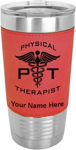 Miniatura 18 de LaserGram Taza aislada al vacío de 20 onzas, fisioterapeuta PT, grabado personalizado incluido (piel sintética, estilo béisbol)