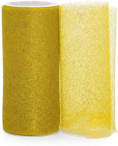 Rollo de tul dorado brillante de 6" X 25 yardas