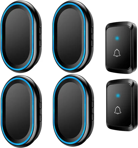 Timbre inalámbrico, timbre de entrada enchufable con 4 receptores, alcance de 1000 pies, campanilla de puerta impermeable, 58 melodías, volumen de 4