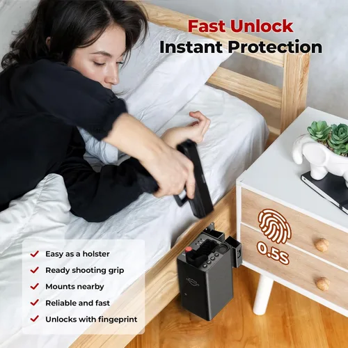 Miniatura 5 de ONNAIS Caja fuerte biométrica para pistola – Caja fuerte para auto y pistola de noche para pistola con bloqueo de gatillo de huellas dactilares