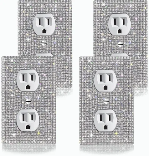 4 piezas de diamantes de imitación plateados brillantes para placas de pared, cubierta de interruptor de luz, cubierta de salida de diamantes de