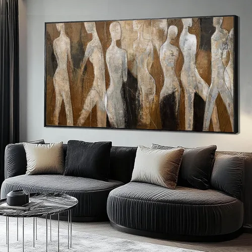 Miniatura 10 de CHUDANHAO Arte de pared abstracto pintado a mano, decoración de pared beige, arte colgante lineal 32"x40", obra de arte grande para decoraciones