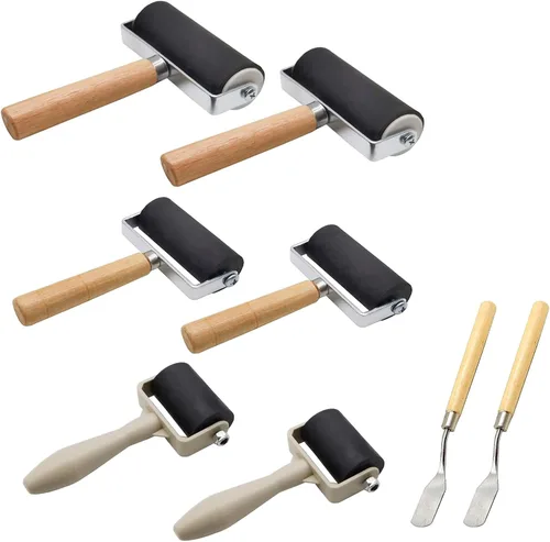 Paquete de 8 rodillos de goma – Rodillos Brayer con 3 tamaños para manualidades de rodillos de perforación para impresión, brocha de pintura,