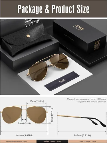 Miniatura 7 de LUENX, Aviator - Gafas de sol polarizadas, para hombres y mujeres, protección UV 400, con funda 60MM