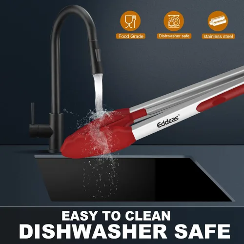 Miniatura 6 de EDDEAS Pinzas para cocinar, pinzas de cocina de 7, 9 y 12 pulgadas con punta de silicona, resistentes al calor de 600 grados, pinzas de bloqueo