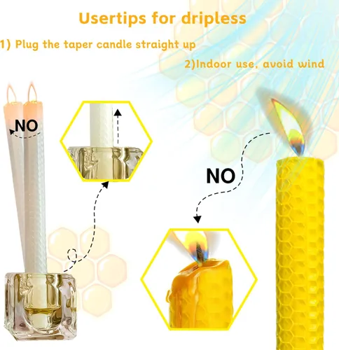 Miniatura 4 de Lacaser - Velas cónicas de cera de abejas de 2 piezas, velas largas de 9 pulgadas para candelabros en amarillo, sin aroma y sin humo, tiempo
