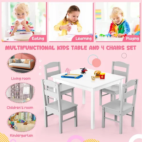 Miniatura 8 de Costzon Juego de Mesa y Sillas para Niños, Mesa de Actividades de Madera de 5 Piezas y Sillas para Artes, Manualidades, Tareas, Hora de Merienda