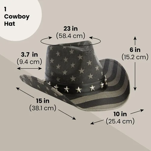 Miniatura 3 de Sombrero de vaquero de paja de Estados Unidos para hombres y mujeres, aspecto vintage, sombrero de vaquera para fiesta de disfraces (tamaño adulto)