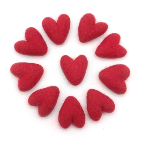 Glaciart One Corazones de fieltro rojo – 1.5 pulgadas (10 piezas) – Fieltro de aguja – Fieltro de aguja y aceites esenciales listos – Hecho a mano