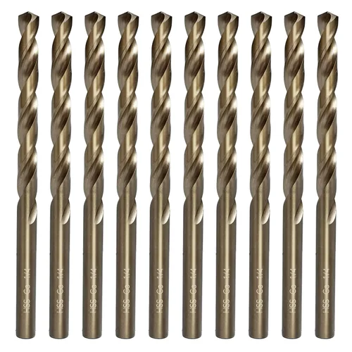 COMOWARE Juego de brocas de 1/4 de pulgada, brocas M35 cobalto HSS, longitud de trabajo, vástago recto, juego de brocas de metal giratorio para