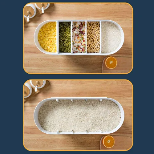 Miniatura 7 de Contenedor de almacenamiento de arroz y granos de 5 rejillas, dispensador de arroz y alimentos con cubo de almacenamiento de presión de un botón