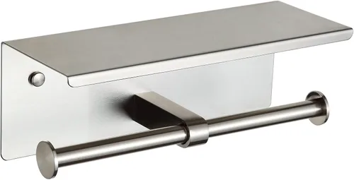Miniatura 9 de BGL Portarrollos de papel higiénico de acero inoxidable con estante montado en la pared para baño (plateado, doble cabeza)